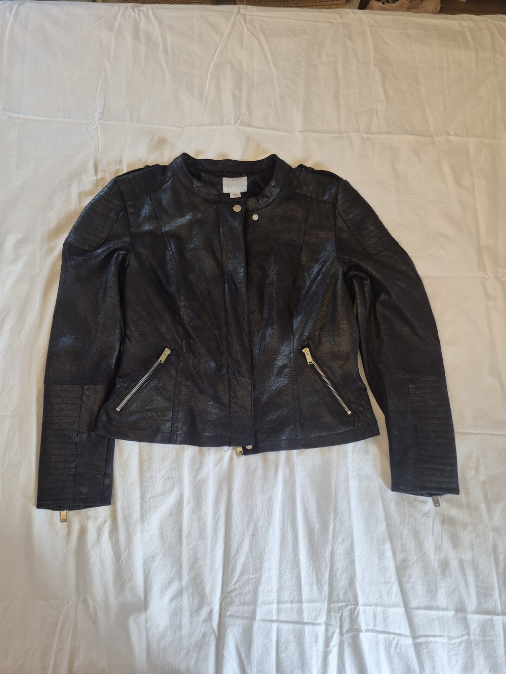 Womens Black Faux Leather Bomber Jacket